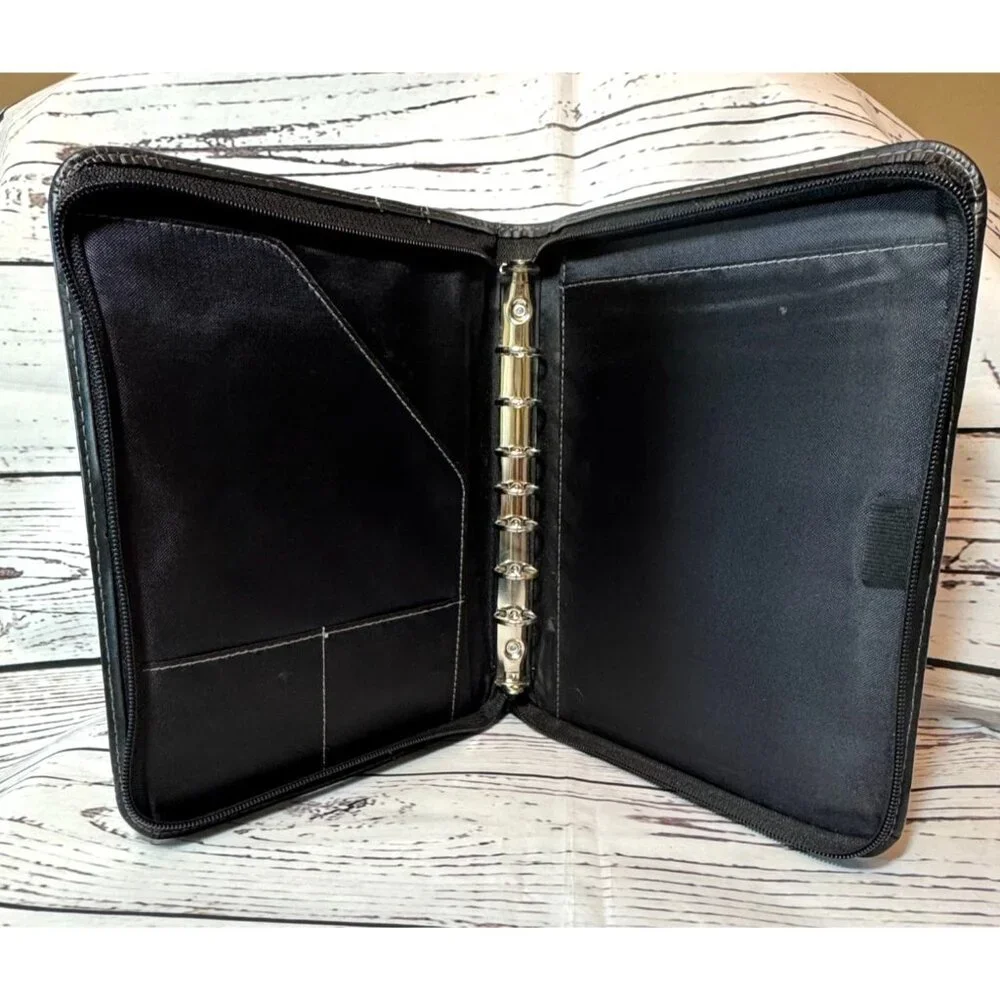 Day-Timer Black Faux Leather Zippered Planner Binder With 7-Ring Organizer
